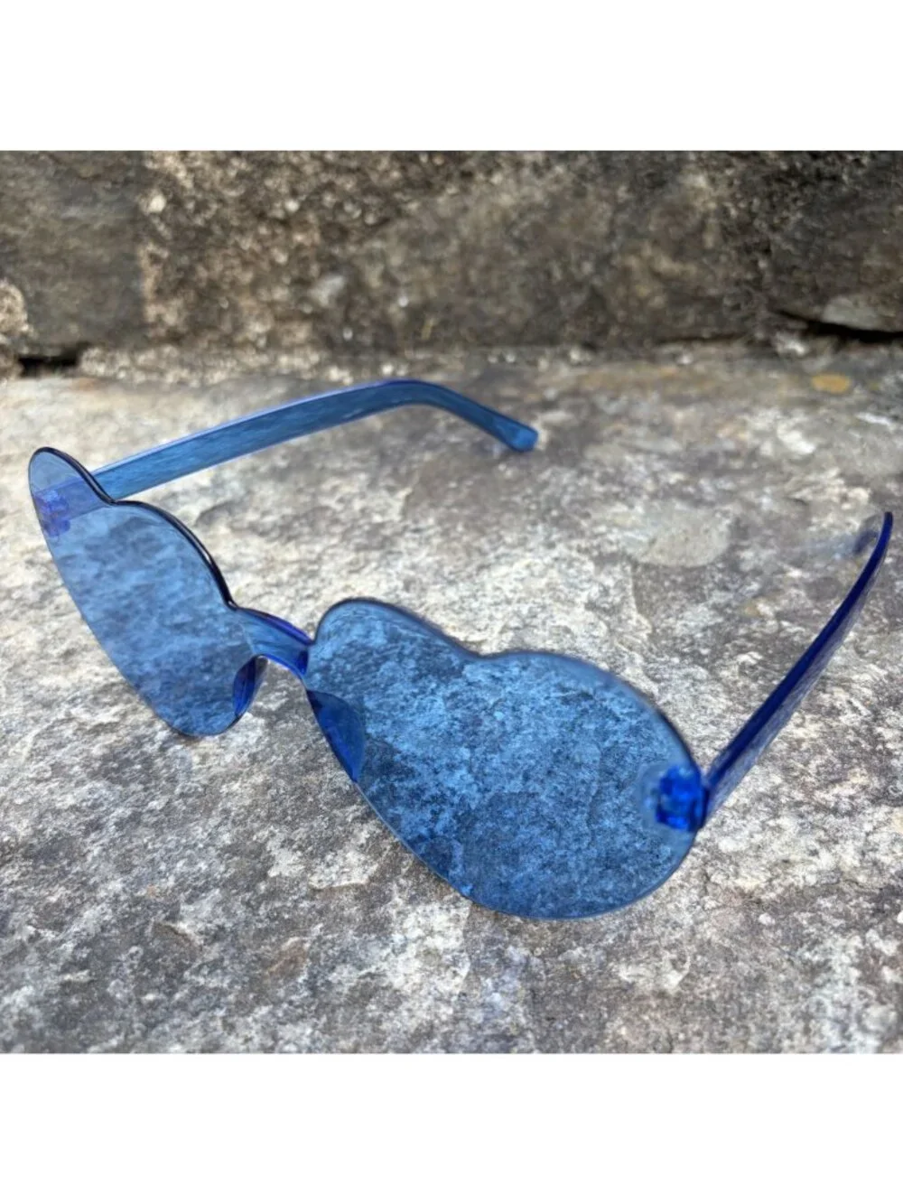 NEW Blue Heart Shaped Sunglasses Rimless Tinted Festival Rave Party Boho Shades